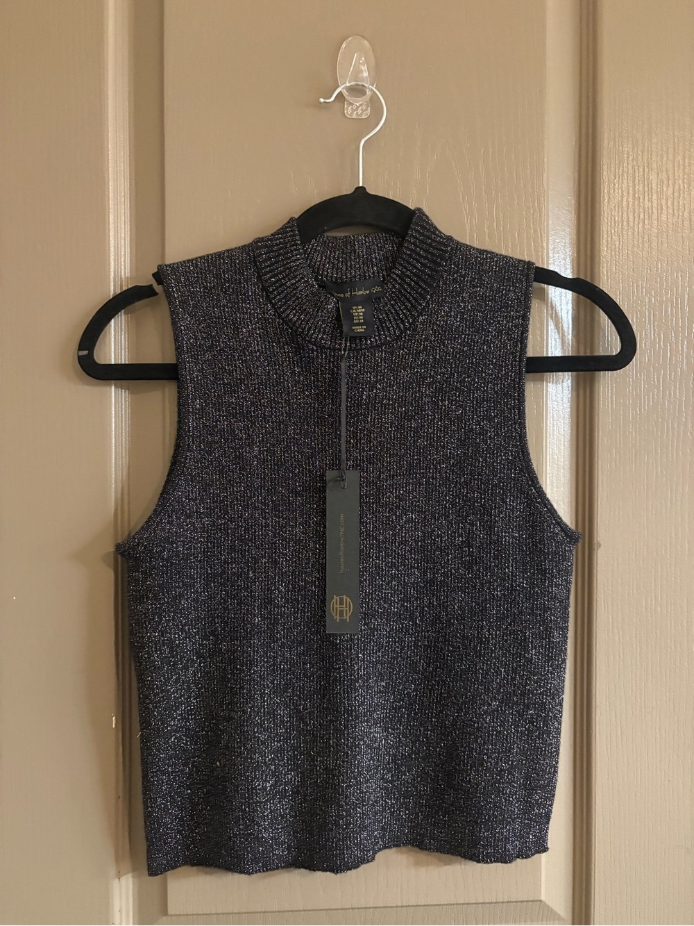 NWT House of Harlow 1960 Metallic black Mock Neck Tank